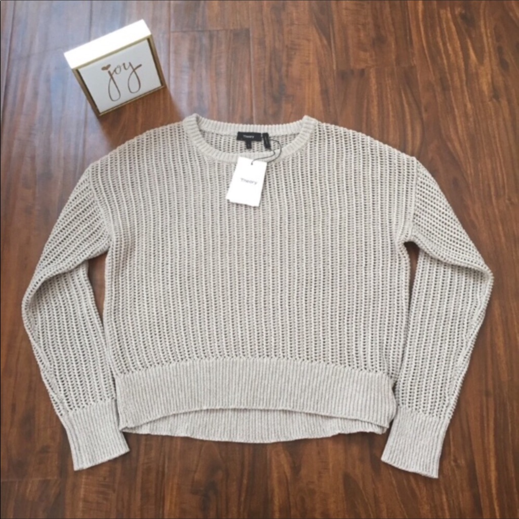 Theory Open Knit Sweater Size Large In Oatmeal